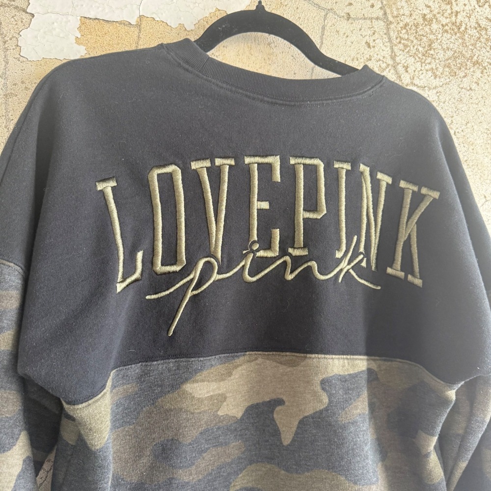 Victorias Secret PINK Sweatshirt Camo Colorblock Oversized Crewneck Y2K Women XS - Picture 5 of 10